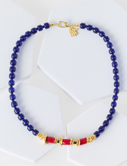 Dark Blue Modern Necklace With Bead Details - JIMMY KEY