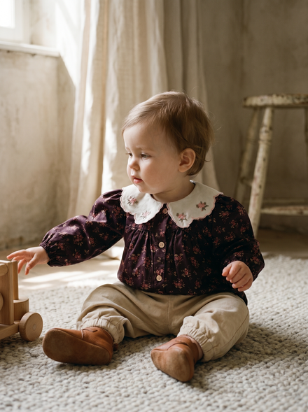 Shirt With Floral Collar Details And Pants - MONNA ROSA