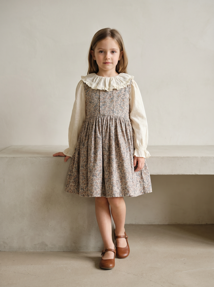 Textured Velvet Pinafore Dress With Shirt And Pattern - MONNA ROSA