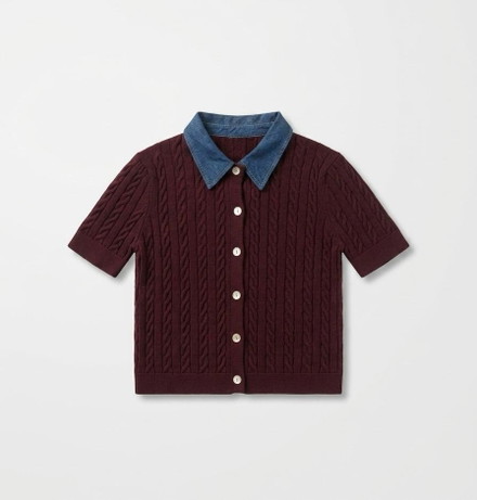 Cable Denim Neck Cardigan