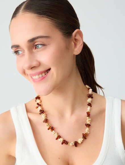 Beige Bead Detailed Adjustable Necklace - JIMMY KEY
