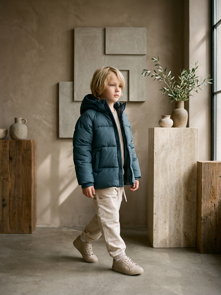 Puffed Winter Jacket With Detachable Hood - MONNA ROSA