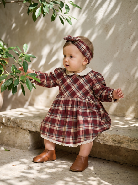 Plaid Patterned Dress With Headband - MONNA ROSA