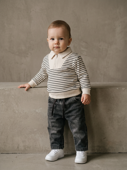 Boy's Quarter-Zip Striped Sweatshirt And Pants - MONNA ROSA