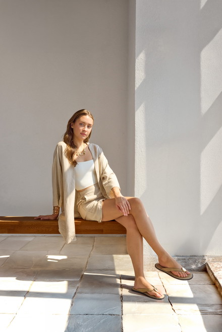 Beige Truvakar Sleeveless Kimono With Linen Blend - JIMMY KEY