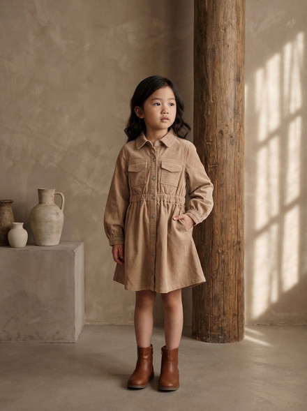 Corduroy Dress With Pocket Details - MONNA ROSA